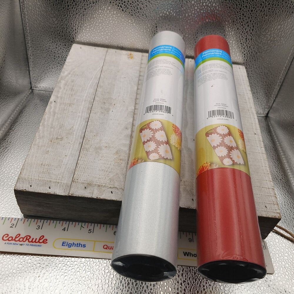2 Cricut Premium Shimmer Vinyl Rolls Red & Silver Permanent 12"x48" New